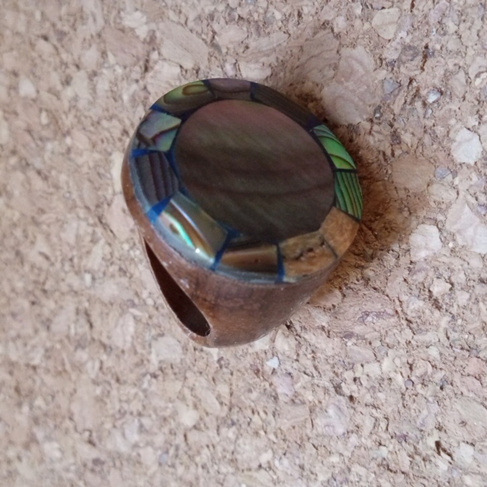Handmade Abalone Wooden Ring, Size 5.5